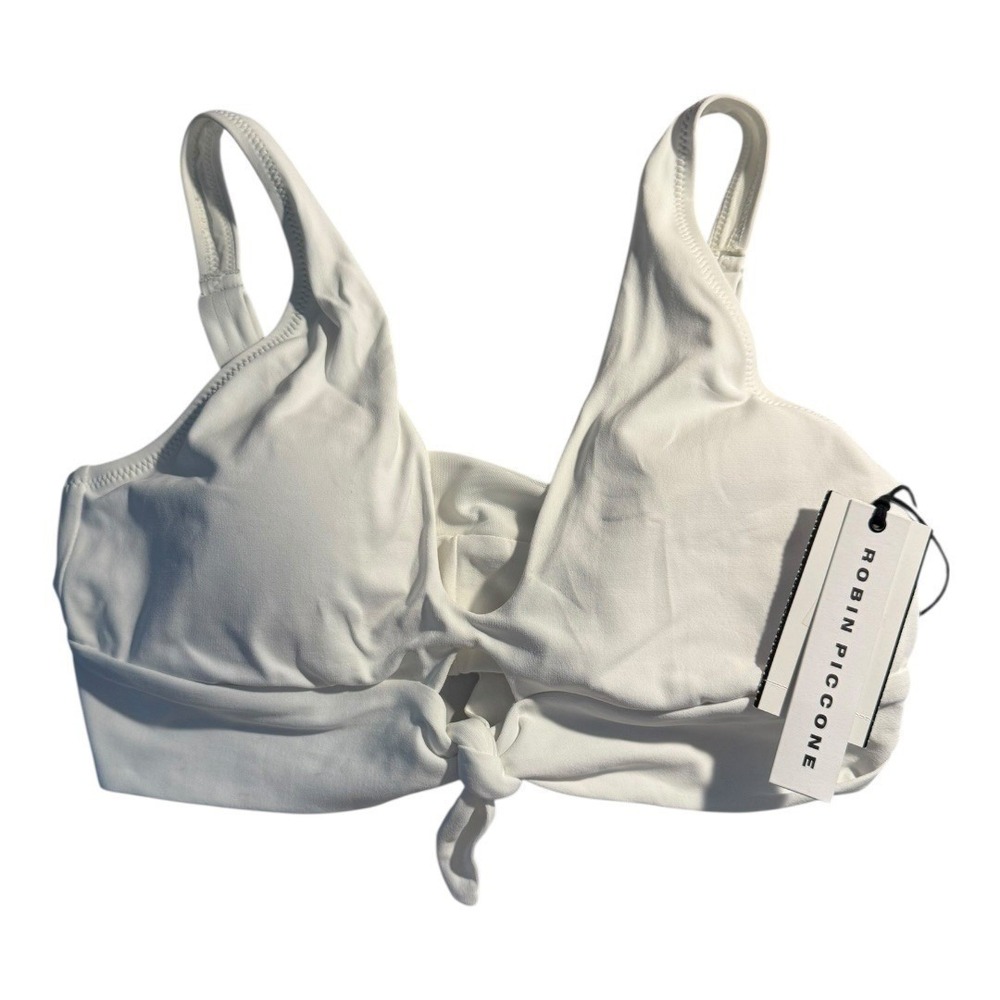 Robin Piccone White Knot Front Bikini Top Swimsuit Adjustable Straps Large NWT